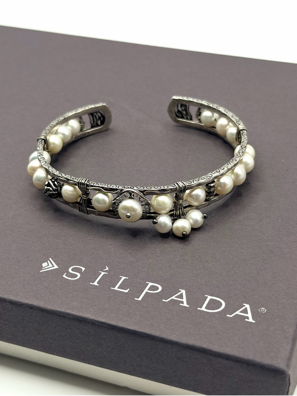 Vintage Silpada 925 Sterling Silver Genuine Pearl Cuff Bracelet Vintage B2310 7”